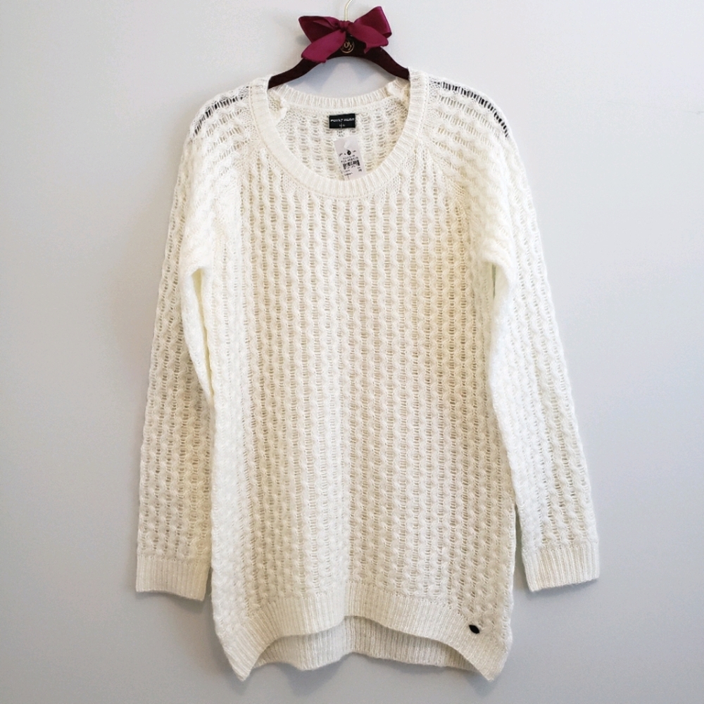 NWT Point Zero Cream Raglan Long Sleeve Crewneck Sweater White Net Spring